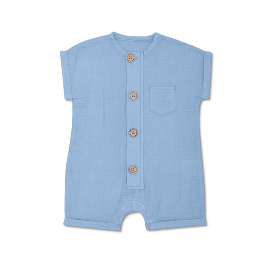 Muslin Short Sleeve Romper - Blue