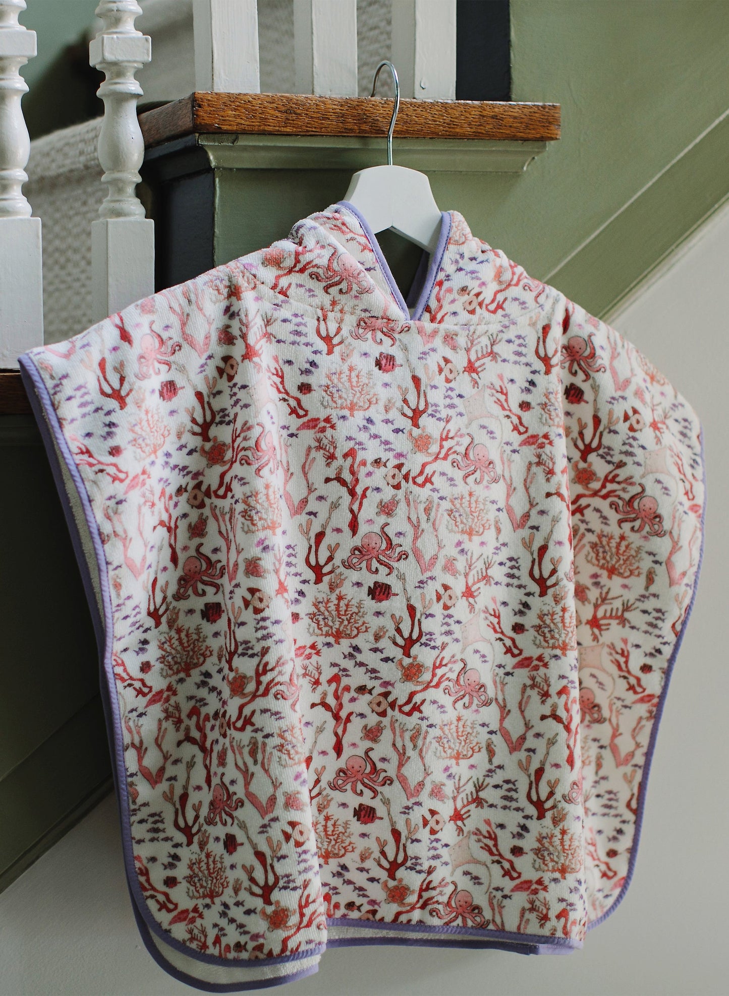 Children's Organic Swim Poncho - Rosy Coral Reef