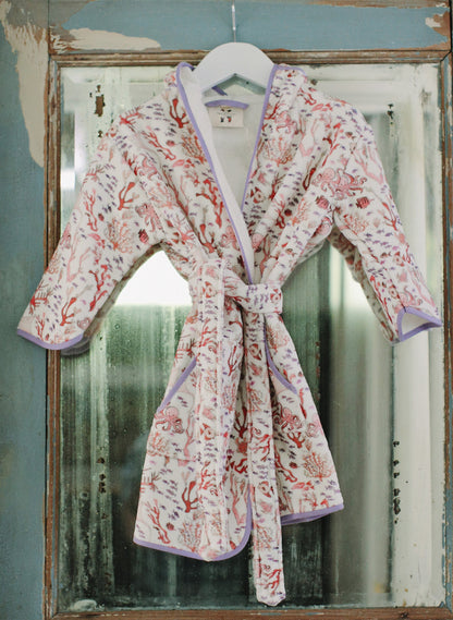 Organic Children’s Bathrobe – Rosy Coral Reef