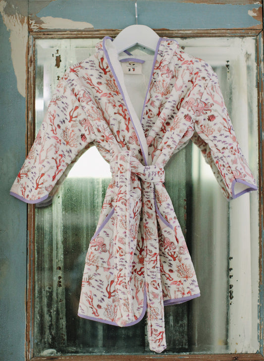 Organic Children’s Bathrobe – Rosy Coral Reef