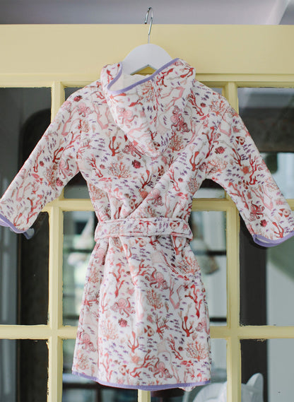 Organic Children’s Bathrobe – Rosy Coral Reef