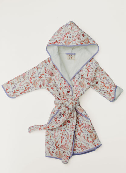 Organic Children’s Bathrobe – Rosy Coral Reef