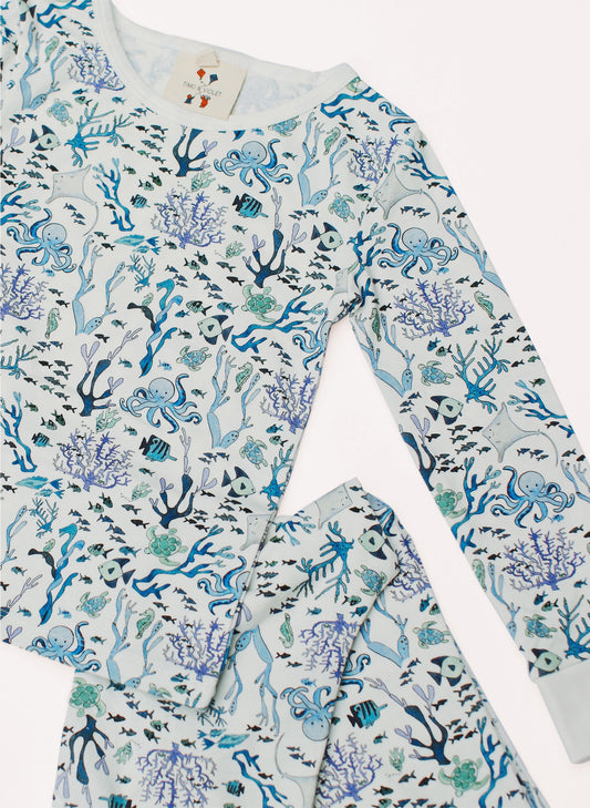 Children's Two Piece Organic Pajamas - Coral Reef