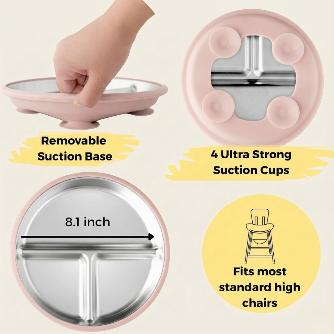 Stainless Steel Suction Plate Set of 2 (Tofu & Pearl Blush)