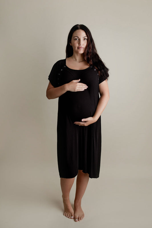 Ribbed Black Labor and Delivery Nursing Hospital Gown