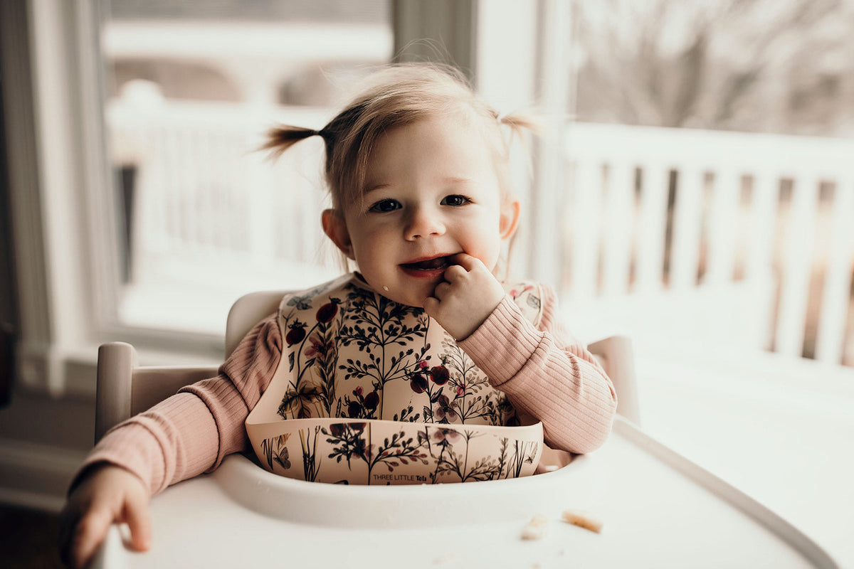 Floral Silicone Bib with Crumb Catcher