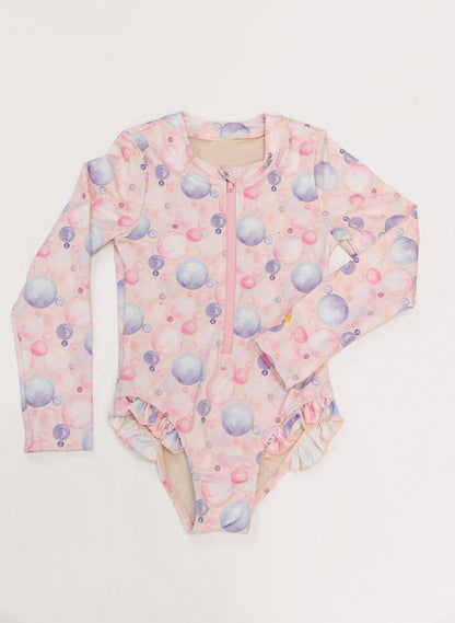 Girls Rashguard Swimsuit - Pink Bubbles