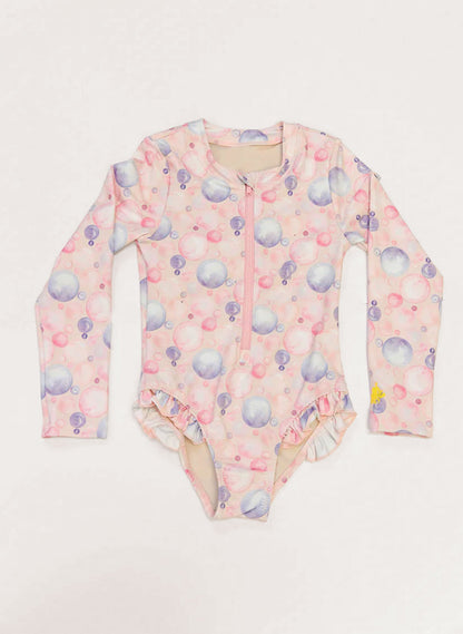Girls Rashguard Swimsuit - Pink Bubbles