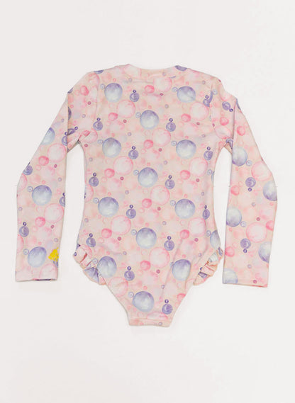 Girls Rashguard Swimsuit - Pink Bubbles