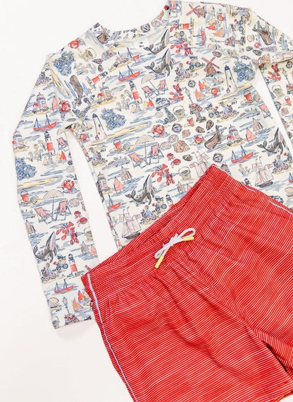 Boys Swim Short - Racing Red Stripe