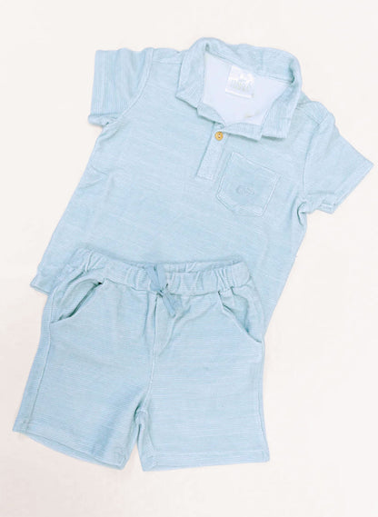 Dax French Terry Polo - Misty Blue Stripe