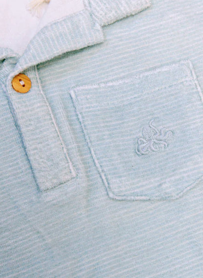 Dax French Terry Polo - Misty Blue Stripe