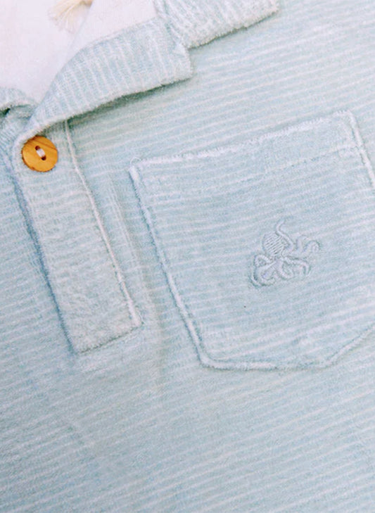 Dax French Terry Polo - Misty Blue Stripe