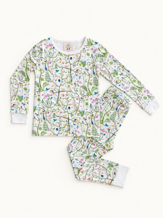 Children's Two Piece Organic Pajamas - Tropical Garden