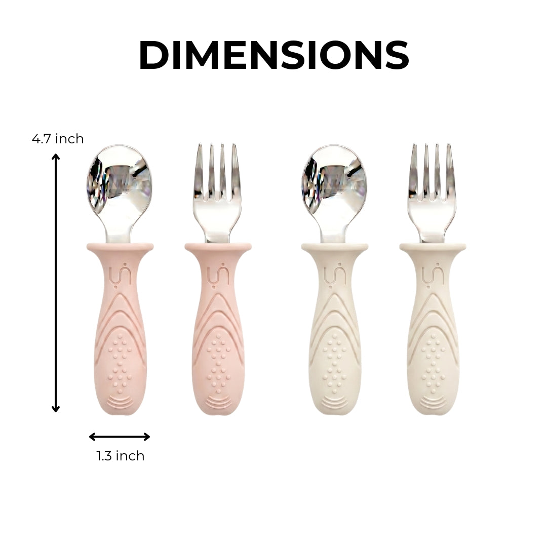 Stainless Steel Self Feeding Utensil Set of 4 (Tofu & Pearl Blush)