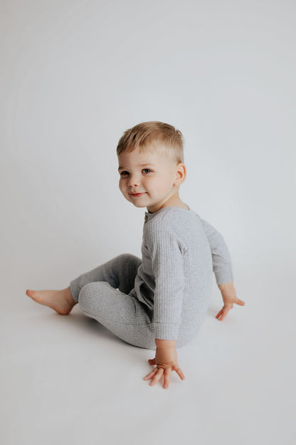 Gray Baby Ribbed Playsuit with pockets