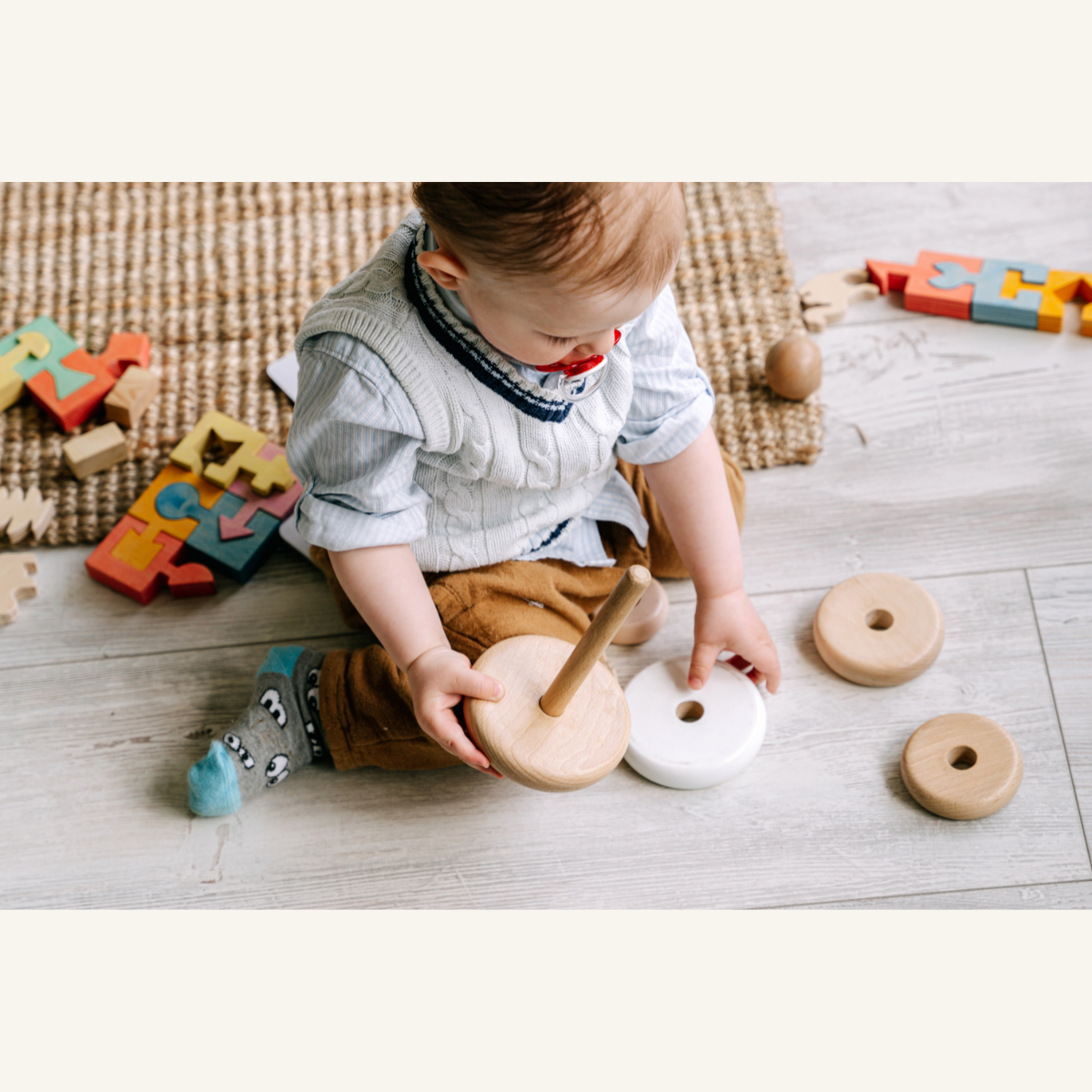 Baby playing with non-toxic toys