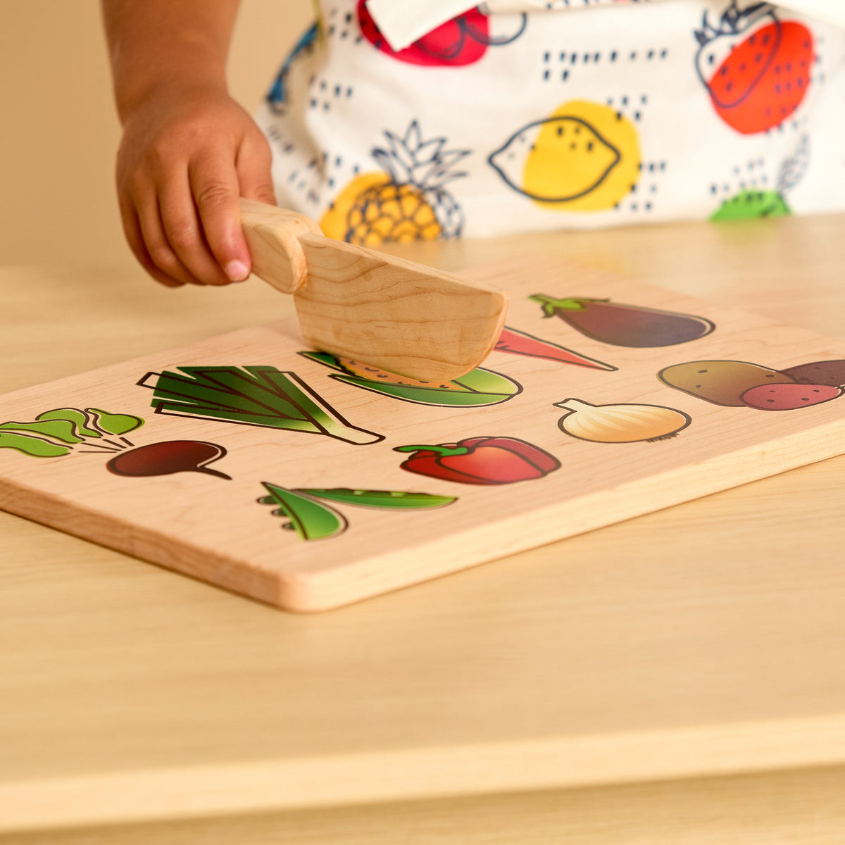 Kid's Chef-in-Training Veggie Wooden Cutting Board with Handcrafted Wooden Knife | Made in the USA 🇺🇸