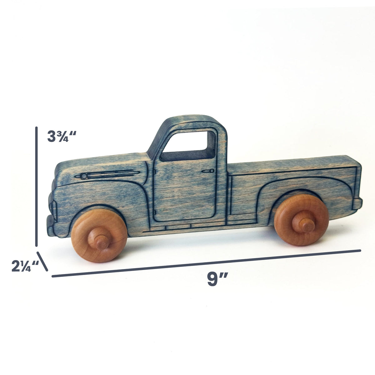 Montessori Educational 9" Vintage Blue Wooden Pickup Truck for Toddlers 1–3 | Eco-Friendly Maple Wood Toy | Made in the USA 🇺🇸