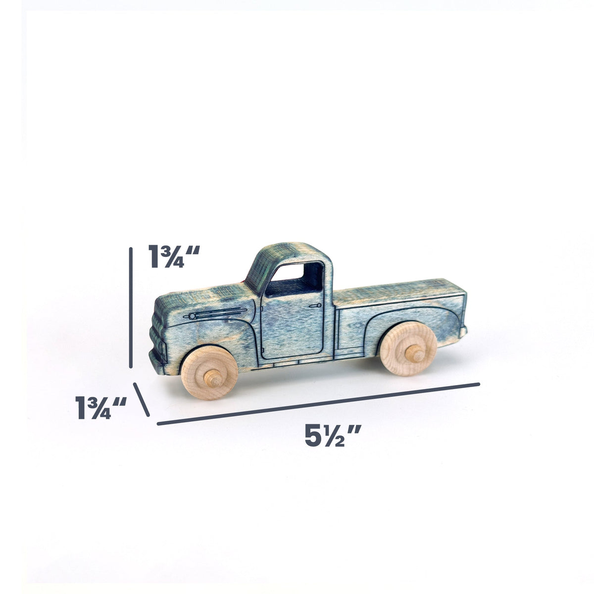 Montessori Educational 5.5" Vintage Blue Wooden Pickup Truck for Toddlers 1–3 | Eco-Friendly Maple Wood Toy | Made in the USA 🇺🇸