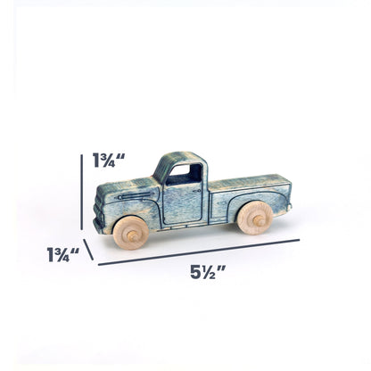 Montessori Educational 5.5" Vintage Blue Wooden Pickup Truck for Toddlers 1–3 | Eco-Friendly Maple Wood Toy | Made in the USA 🇺🇸