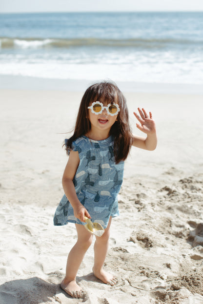 Muslin Flutter Sleeve Dress - Whale Tales