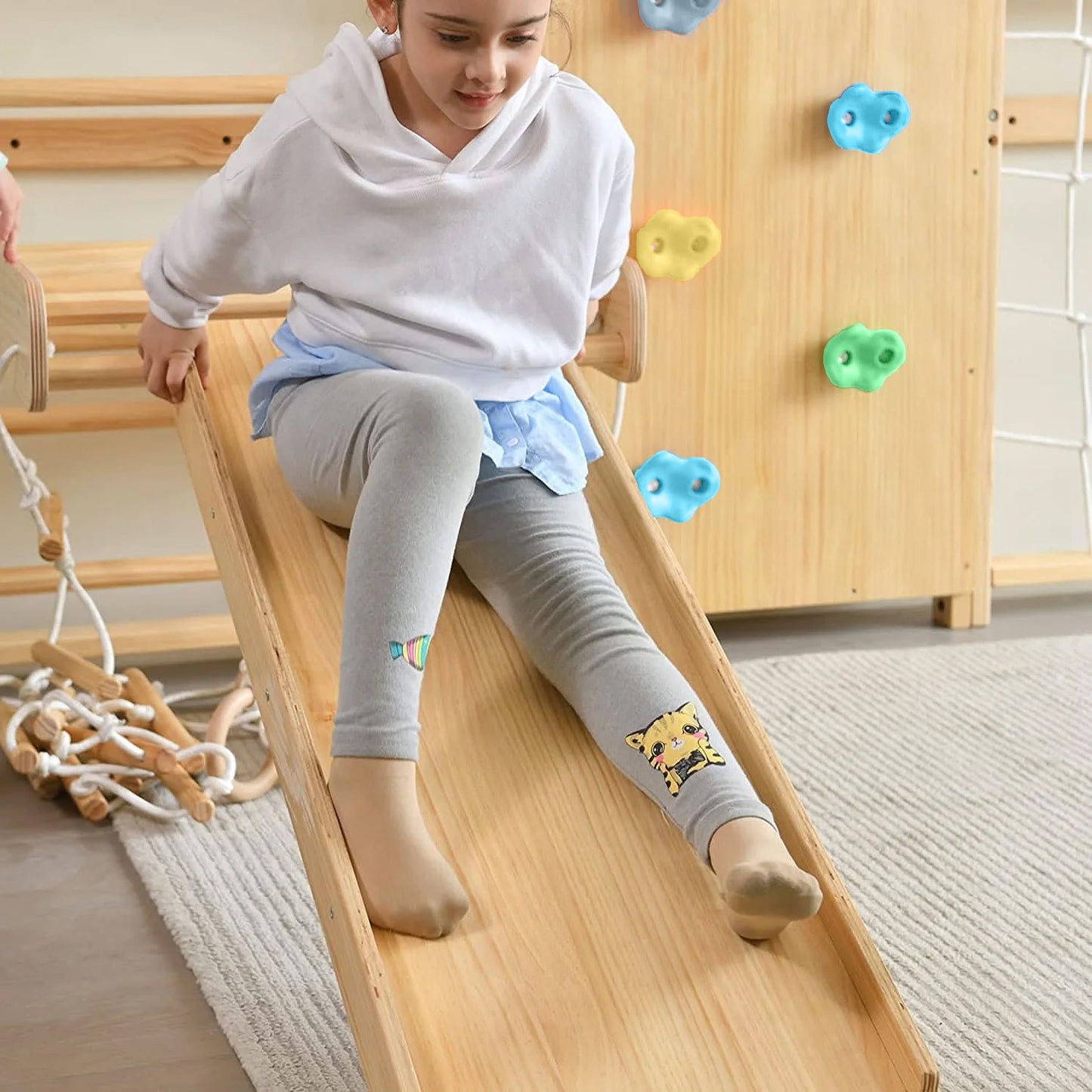 Walnut | Swedish Ladder Jungle Gym - 95" Height - Wall Mounted