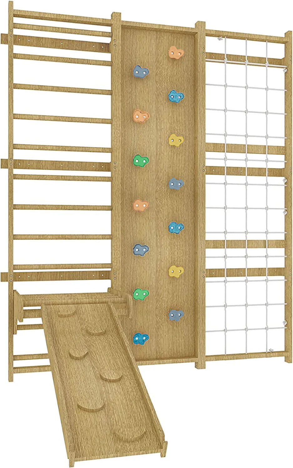 Walnut | Swedish Ladder Jungle Gym - 95" Height - Wall Mounted