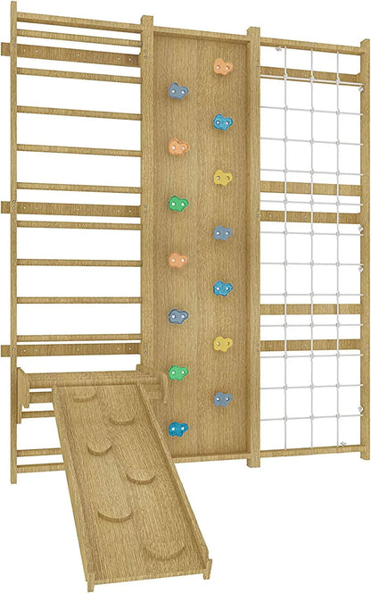 Walnut | Swedish Ladder Jungle Gym - 79" Height - Wall Mounted
