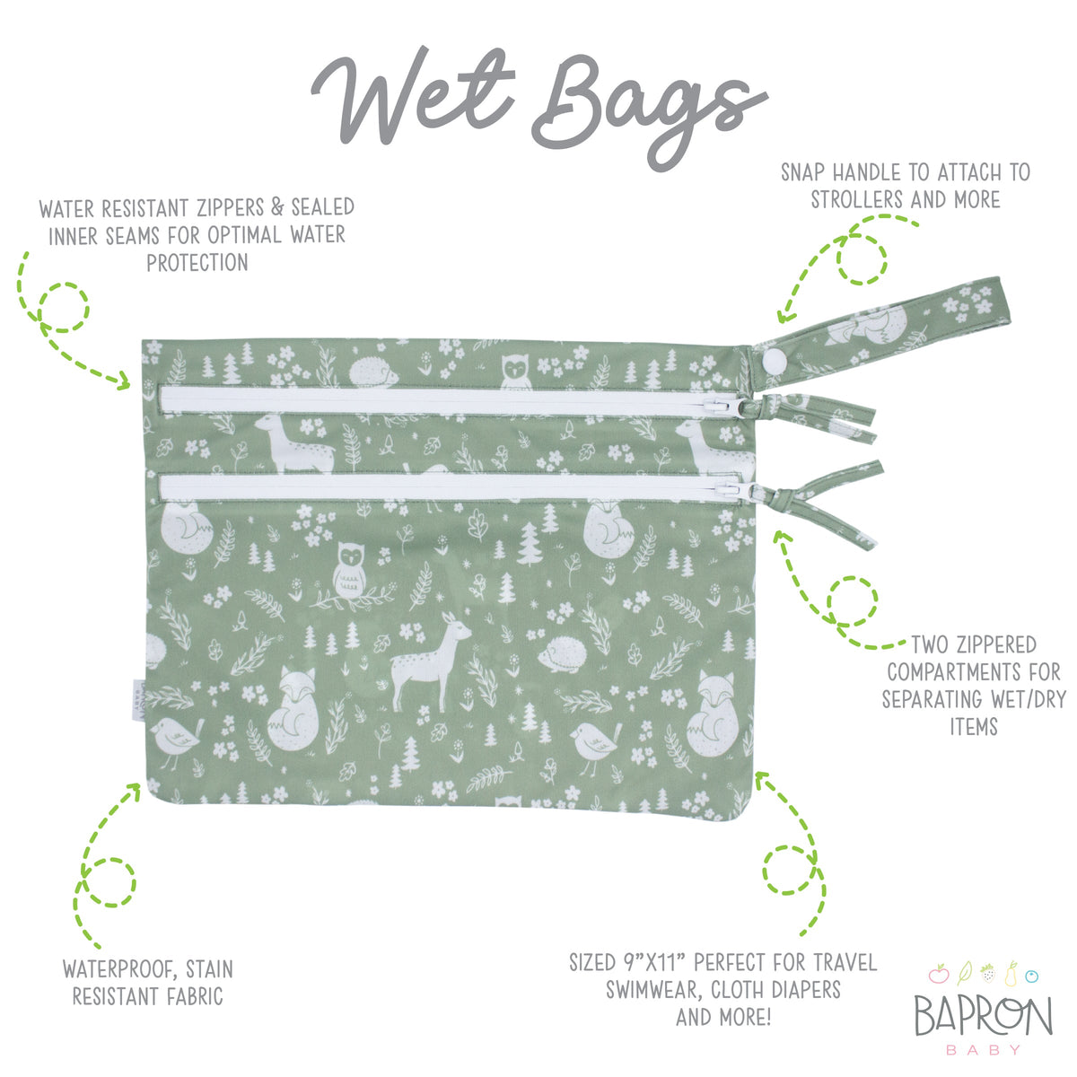 Forest Friends - Waterproof Wet Bag (For mealtime, on-the-go, and more!)