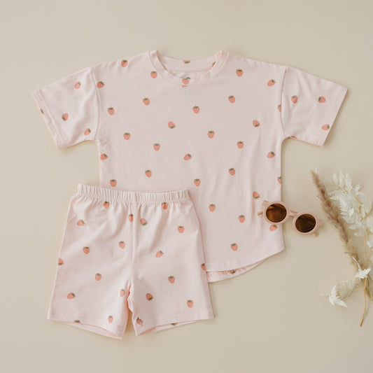 Organic Cotton Strawberry Print Shorts Set
