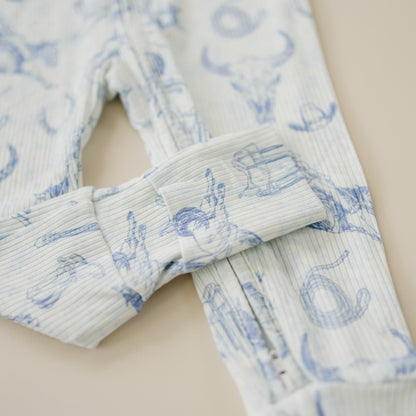Cowboy Blues Ribbed Bamboo Zippy Pajamas