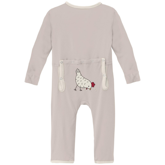 Applique Coverall with 2 Way Zipper Latte Chicken