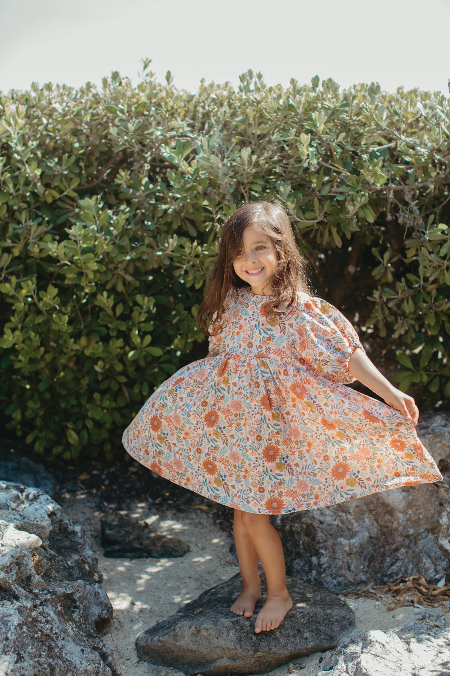 Dress with Puff Sleeves - Zinnia Bloom