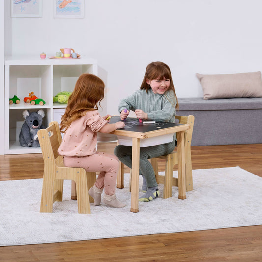 Cordia Kids Activity Table & Chair Set | Wooden Montessori Desk with Flip-Top Chalkboard & Storage
