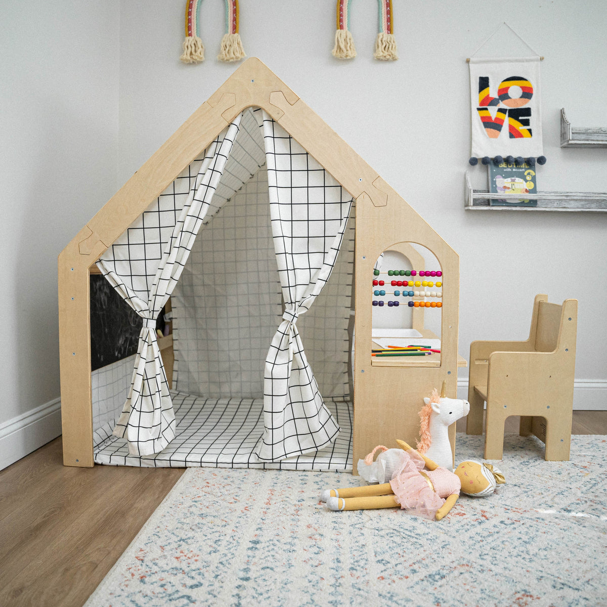 Flair | Wooden Indoor Playhouse for Toddlers with Desk and Chair