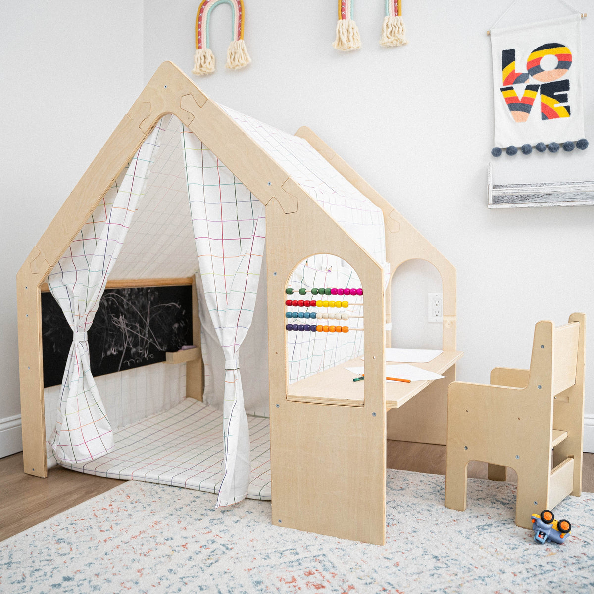 Flair | Wooden Indoor Playhouse for Toddlers with Desk and Chair