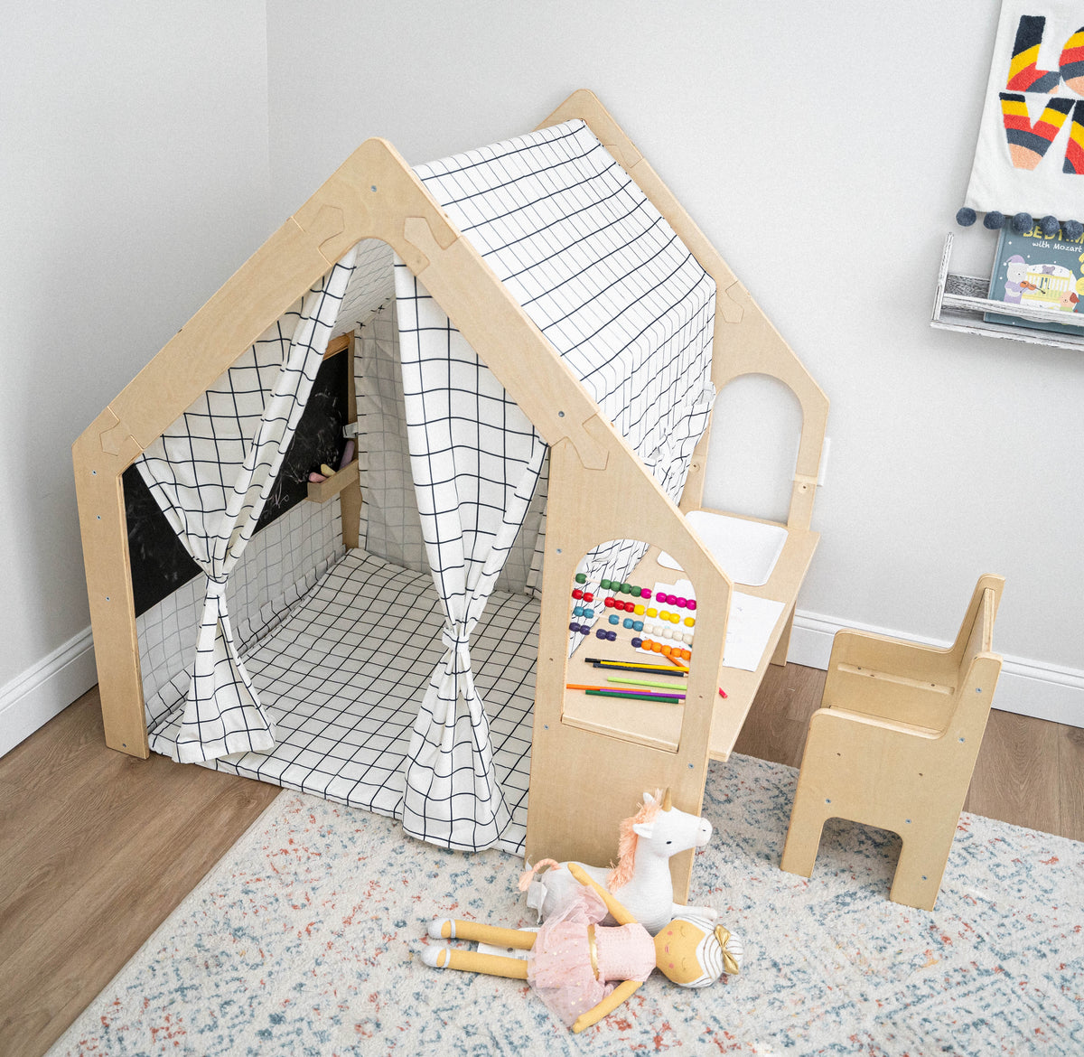 Flair | Wooden Indoor Playhouse for Toddlers with Desk and Chair