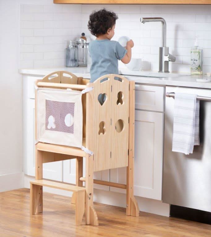 Plum 3-in-1 Foldable Learning Tower, Step Stool and Chalkboard