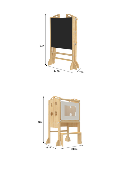 Plum 3-in-1 Foldable Learning Tower, Step Stool and Chalkboard