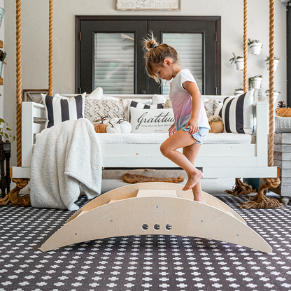 Rowan 2-in-1 Rocking Boat & Climbing Bridge | Montessori Wooden Rocker and Step Climber for Toddlers