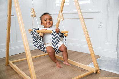 Spruce Blue Wave | Wooden Baby Swing Chair with Stand, Foldable