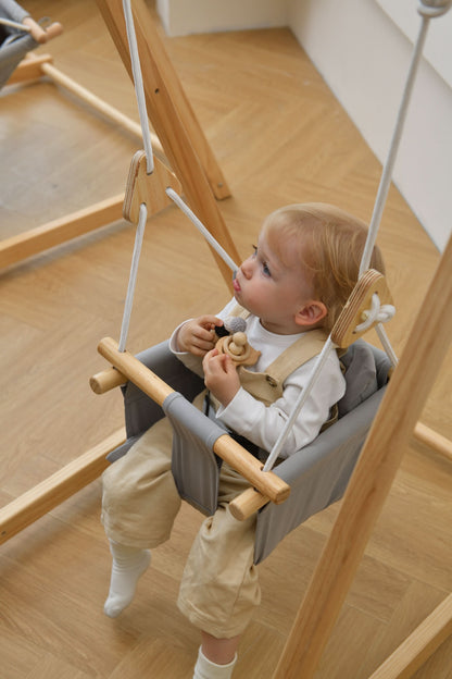 Spruce Gray | Indoor Toddler Swing with Stand, Foldable Wooden Swing