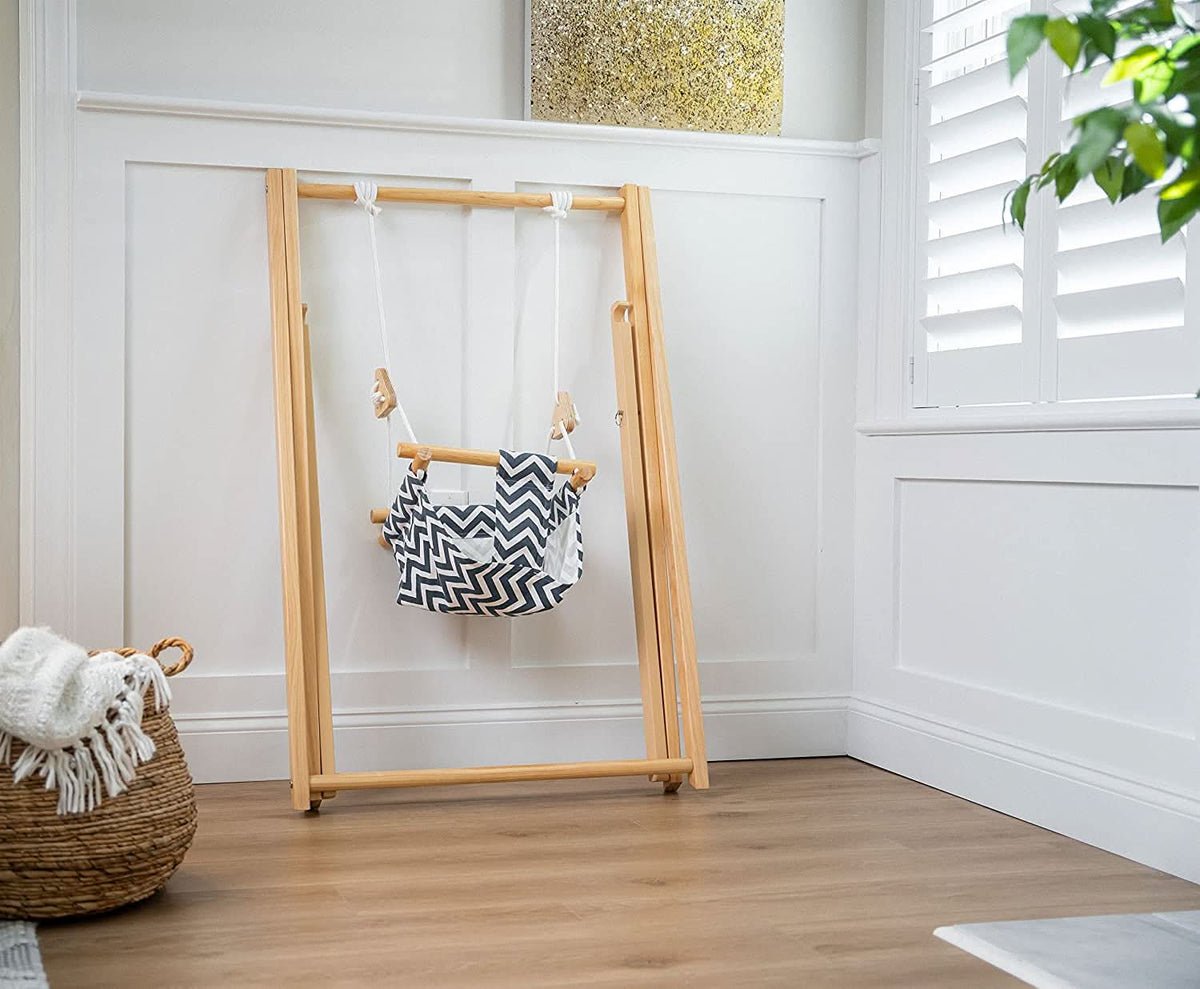 Spruce Blue Wave | Wooden Baby Swing Chair with Stand, Foldable