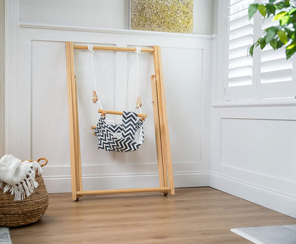 Spruce Blue Wave | Wooden Baby Swing Chair with Stand, Foldable