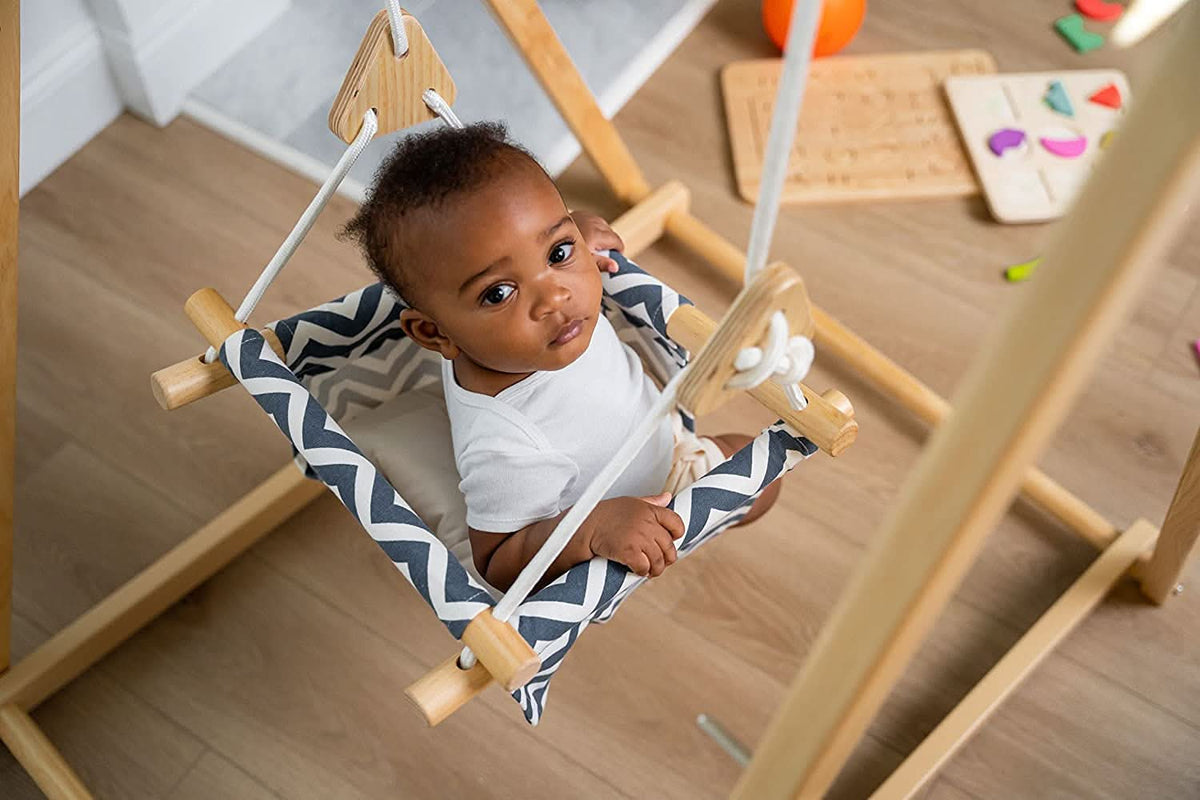 Spruce Blue Wave | Wooden Baby Swing Chair with Stand, Foldable
