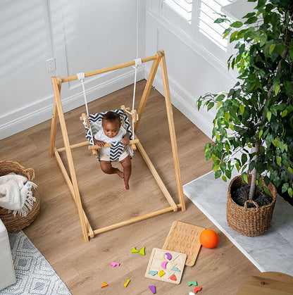 Spruce Blue Wave | Wooden Baby Swing Chair with Stand, Foldable