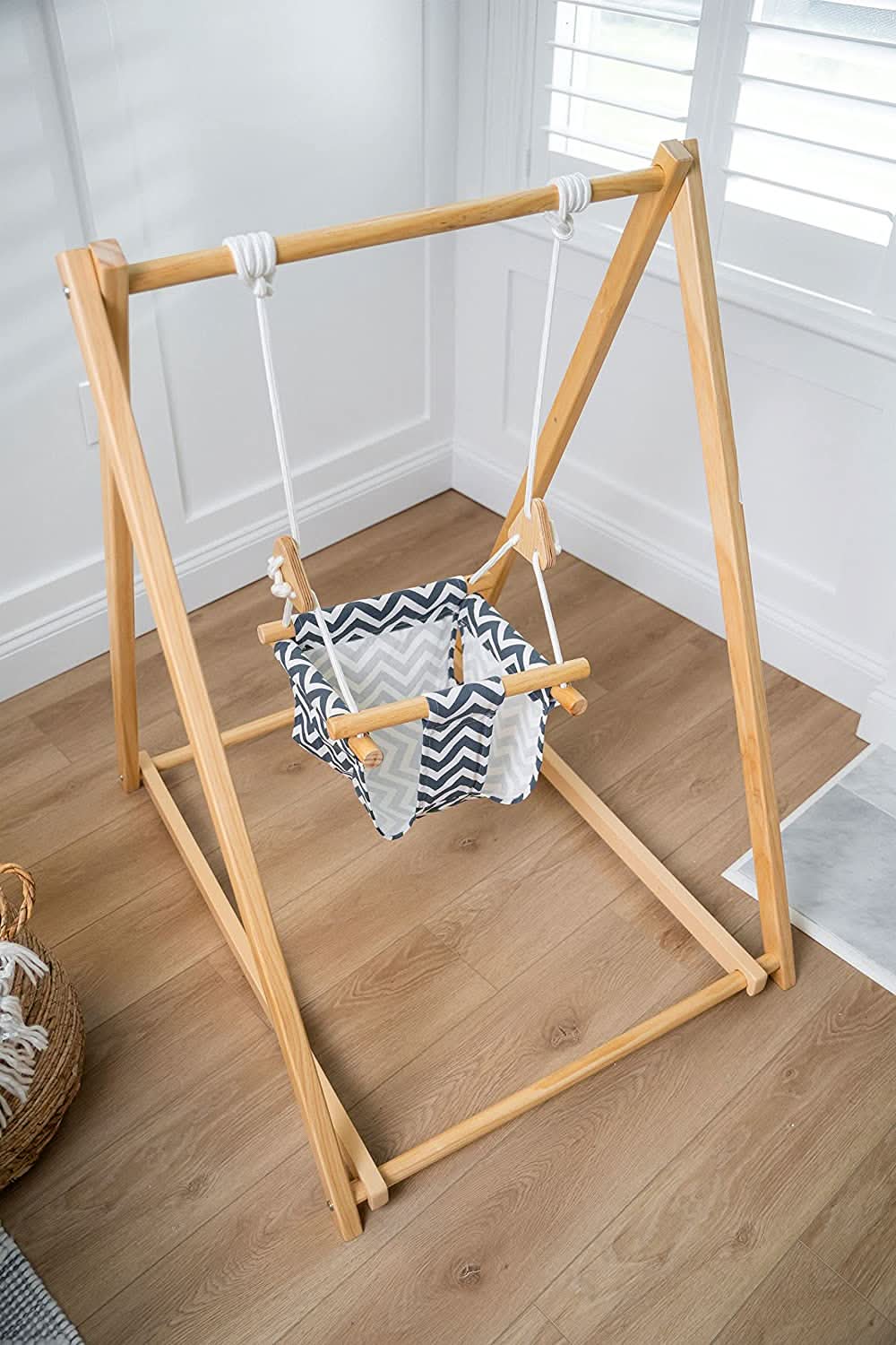 Spruce Blue Wave | Wooden Baby Swing Chair with Stand, Foldable