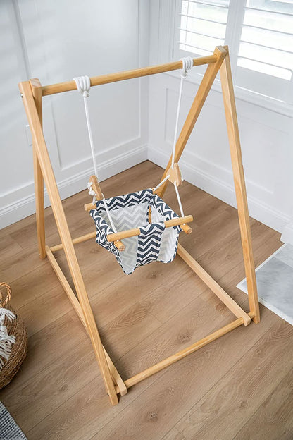 Spruce Blue Wave | Wooden Baby Swing Chair with Stand, Foldable