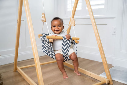 Spruce Blue Wave | Wooden Baby Swing Chair with Stand, Foldable